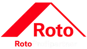 Rotes Roto Profipartner Logo mit Dachform auf dunkelgrünem Hintergrund.