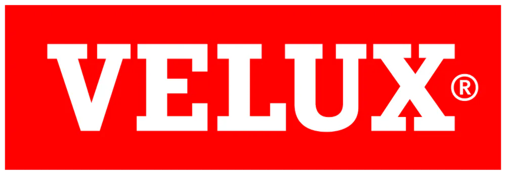 VELUX Logo mit weißer Schrift auf rotem Hintergrund.