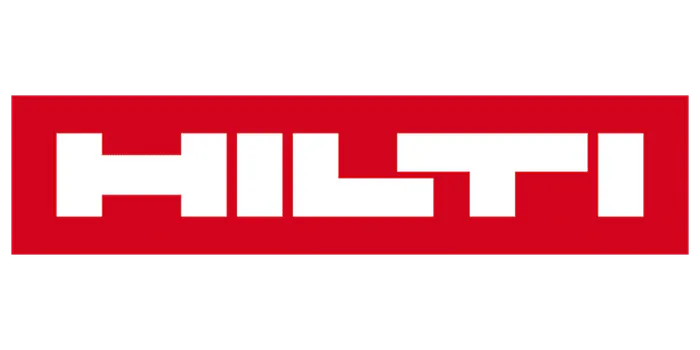 Rotes, rechteckiges Logo mit dem Wort "HILTI" in weißen Großbuchstaben.